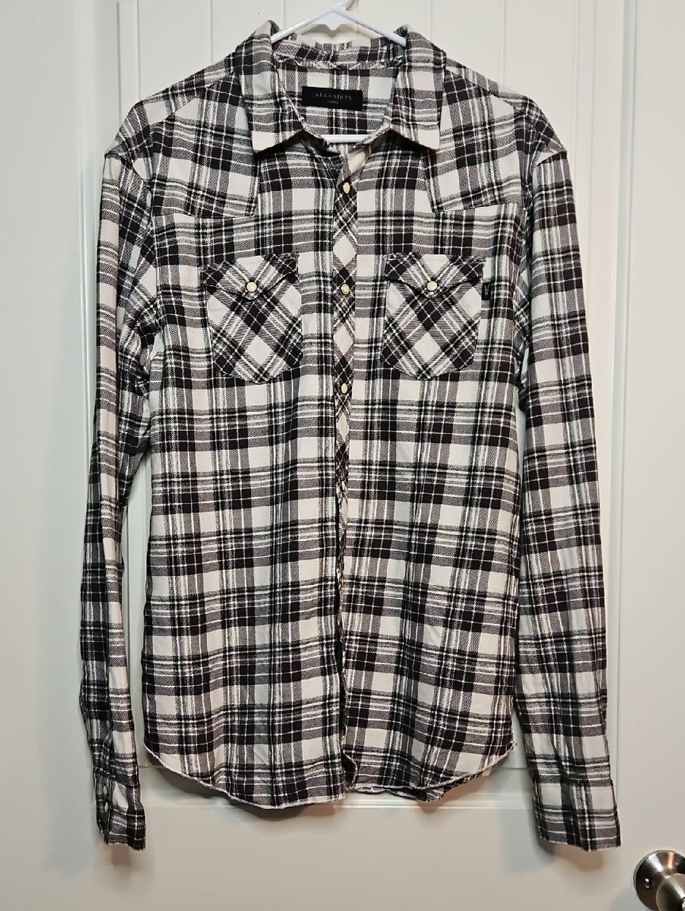 AllSaints Black & White Plaid Button-Up Shirt